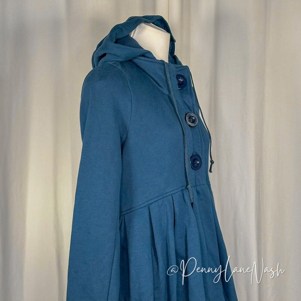 NWT BCBGeneration 3 Buttons Hooded Terry Cloth Coat Teal - Picture 9 of 13